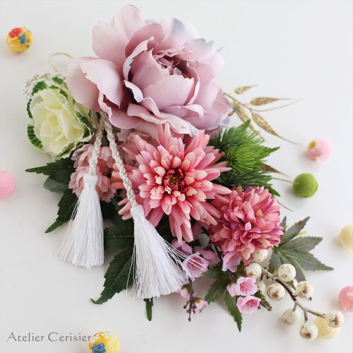 しめ縄飾り お正月飾り 2way ① お正月飾り しめ縄 2WAY スワッグ＜ピオニー ピンク＞ アートフラワー