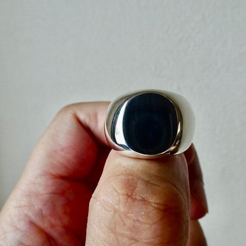 仁尾彫金『プラチナ、楕円の印台リング2、磨き』ハンドメイド334 指輪 
