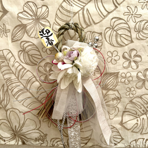 2025お正月のお飾り しめ縄リース ホワイト