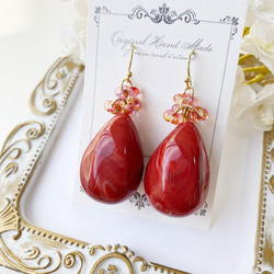 チェリークォーツ調　ハンドメイド　シルバー　赤　レッド　クリア　フック　ピアス チェコビーズと美しき世界ピアス64 ピアス（フック・チェーン） 花なな