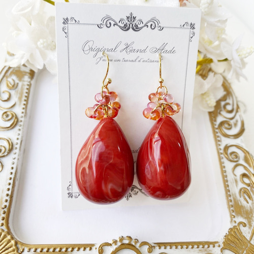 チェコビーズと美しき世界ピアス64 ピアス（フック・チェーン） 花なな