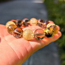 けんけん　皇帝龍 三種タイガーアイ タイチンルチル ブレスレット 相性抜群の組み合わせ】金彫皇帝龍 本水晶 ゴールデンタイガー