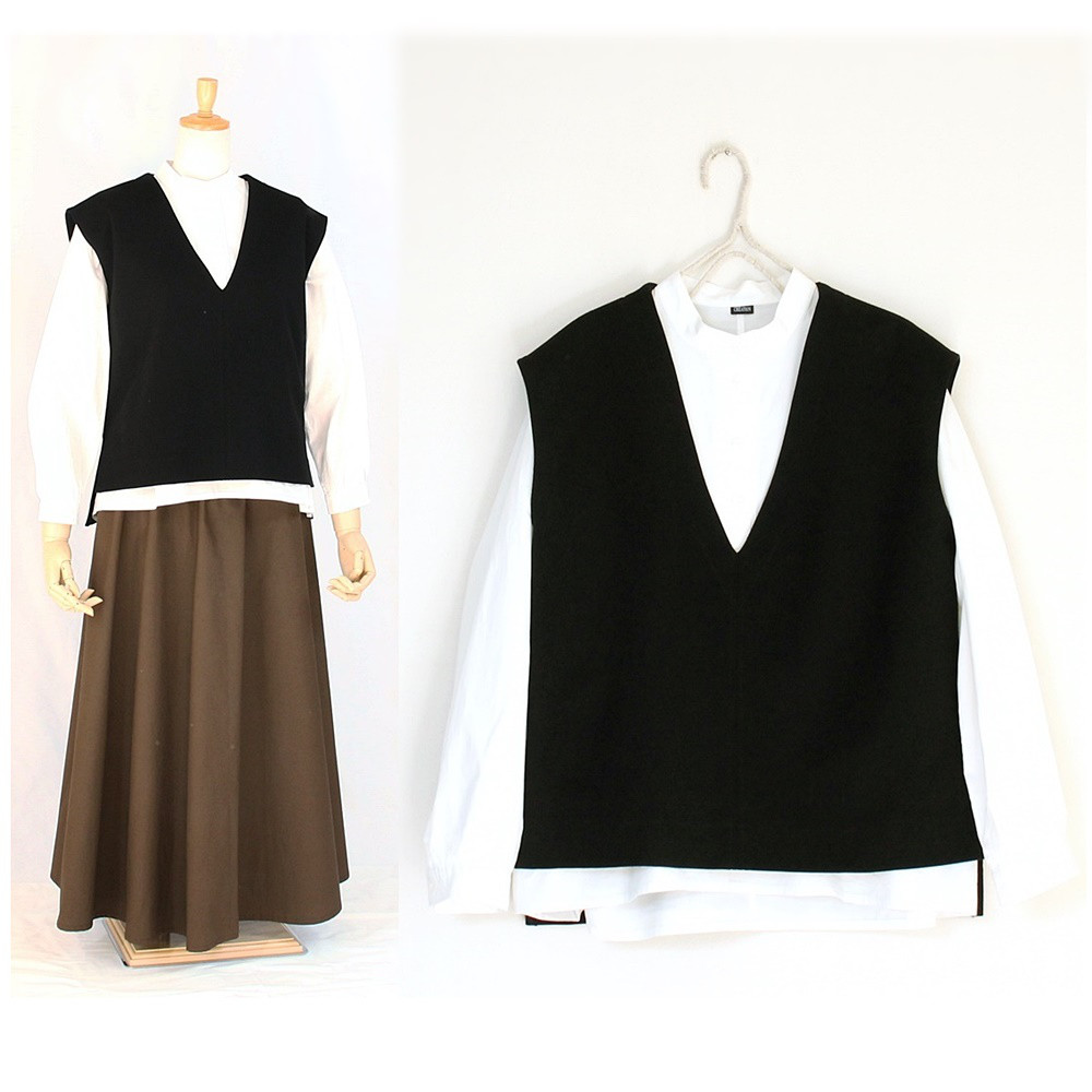 c_o_c_o_r_o　S.M.L.LL スリットベスト（黒）　ポンチニット