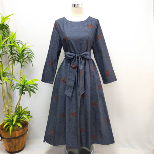 着物リメイク ワンピース 2WAY 花柄 ロング ギャザー 大人かわいい