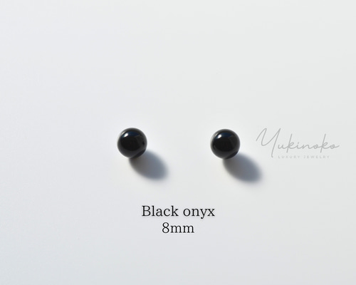 BLACK ONYX 中粒 天然鉱石 オニキスピアス 8mm S925 HP012SP