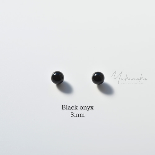 BLACK ONYX 中粒 天然鉱石 オニキスピアス 8mm S925 HP012SP