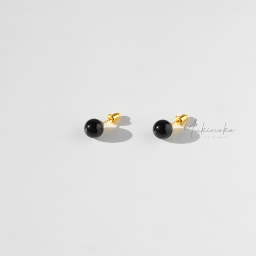 BLACK ONYX 中粒 天然鉱石 オニキスピアス 8mm S925 HP012SP