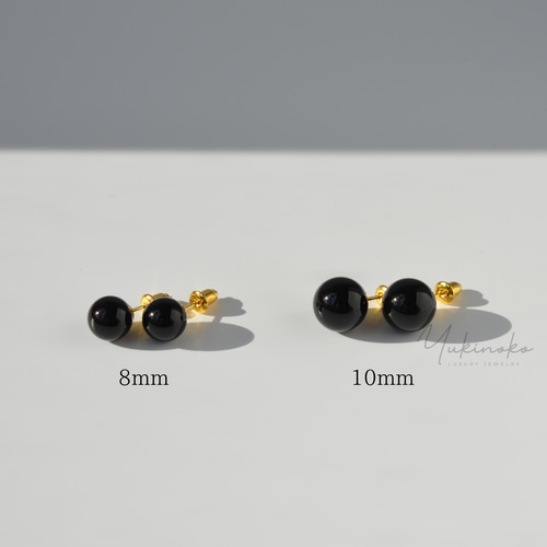 BLACK ONYX 中粒 天然鉱石 オニキスピアス 8mm S925 HP012SP