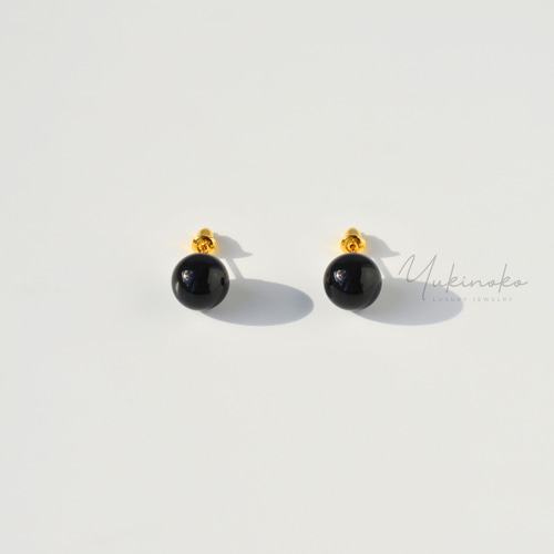 BLACK ONYX 大粒 天然石オニキスピアス 10mm S925 HP011SP ピアス