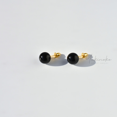 BLACK ONYX 大粒 天然石オニキスピアス 10mm S925 HP011SP