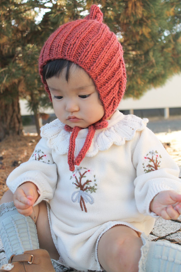 クリスマス ピクシーボンネット ニット帽 赤 子供帽子 ベビー