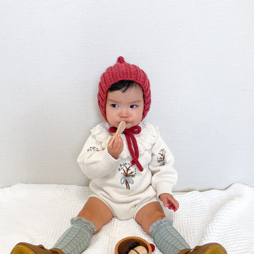 クリスマス ピクシーボンネット ニット帽 赤 子供帽子 ベビー