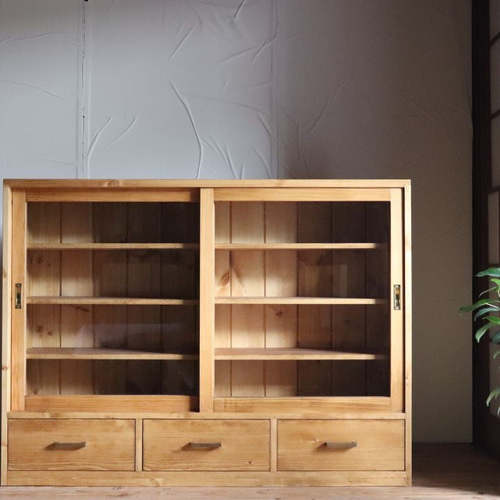 即納】W120 引き違い棚。ガラス引き戸の棚。食器棚。 チェスト