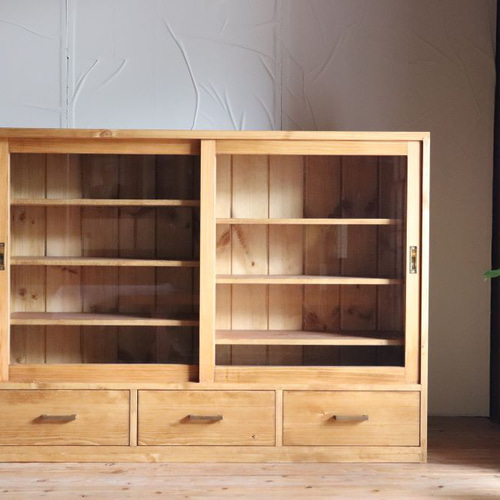 即納】W120 引き違い棚。ガラス引き戸の棚。食器棚。 チェスト