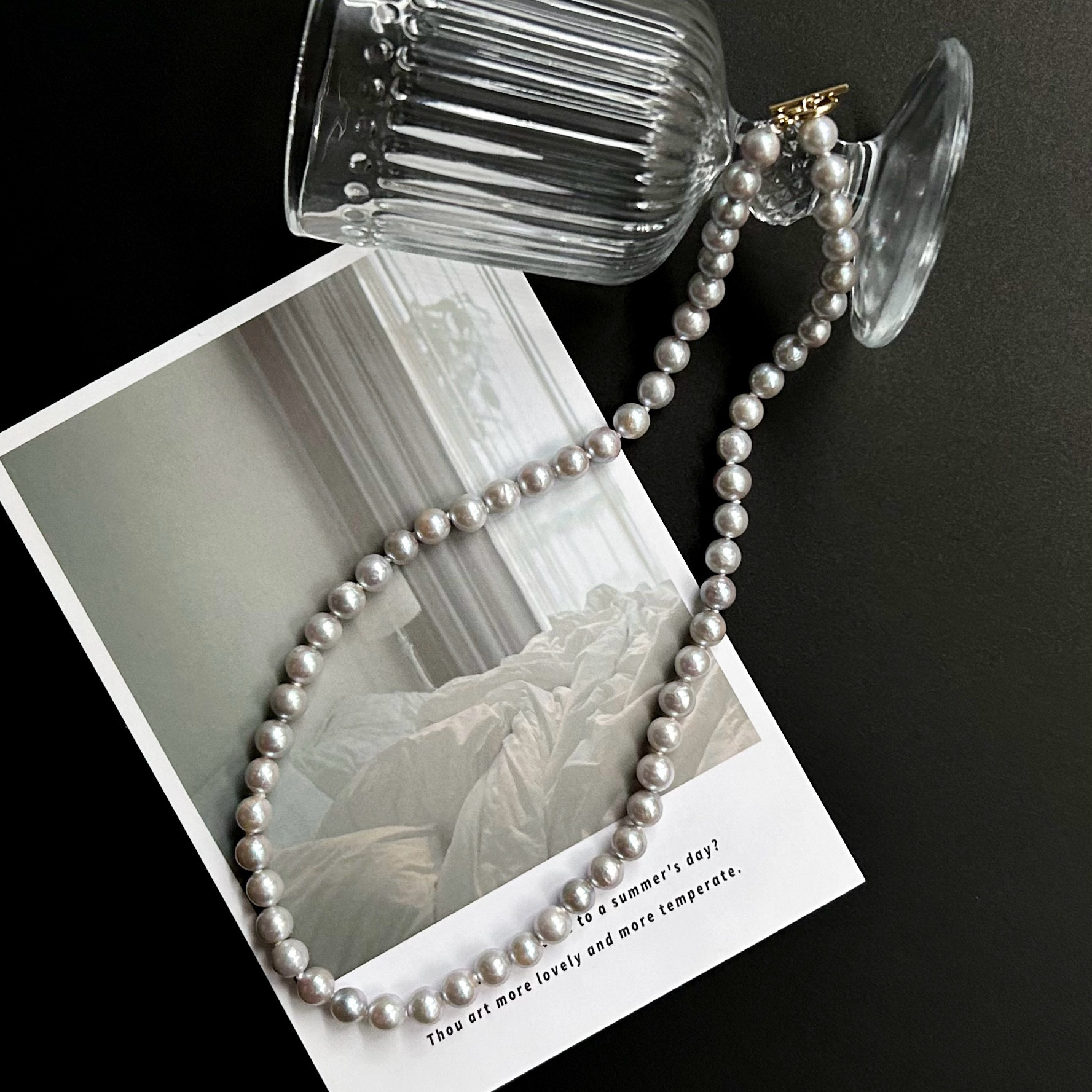 2way 淡いグレージュ 有核湖水真珠のオールノットチョーカー／ブレスレット 14KGF