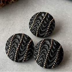 送料無料】3個 1900年前半 ブラックガラスボタン チェコ アンティーク