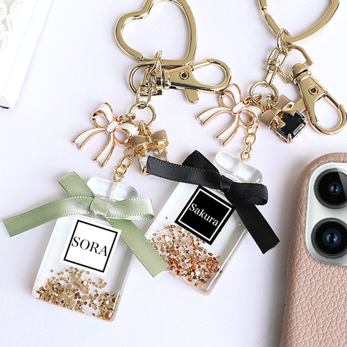 専用　香水　ストラップセット 名入れ無料 パヒュームチャーム リボン全7色 スマホショルダー 香水瓶