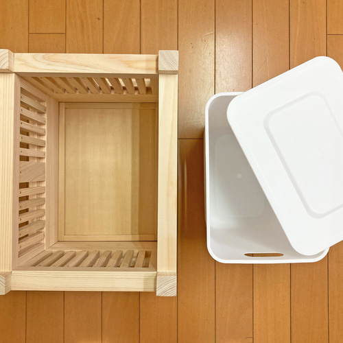 国産天然木】職人手作り くずかご ( フタ付ゴミ箱 )【無垢・端材