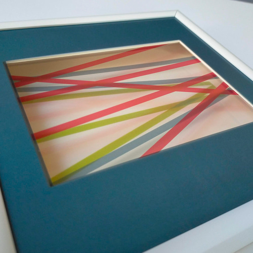 透明紙の立体作品 レトロモダン 幾何学 ボーダー 壁掛け 北欧