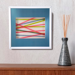 【原画】幾何学アート 額縁付き モダンデザイン 北欧風インテリア 透明紙の立体作品 レトロモダン 幾何学 ボーダー 壁掛け 北欧