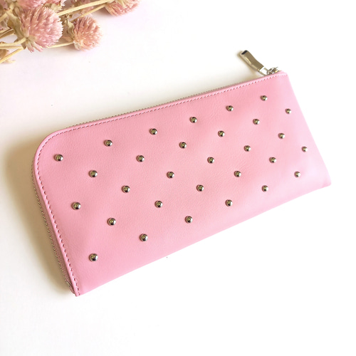 J&M Davidson 未使用級 長財布 レザー ピンク シルバースタッズ 箱 J&M Davidson 未使用級 長財布 レザー ピンク シルバースタッズ 箱