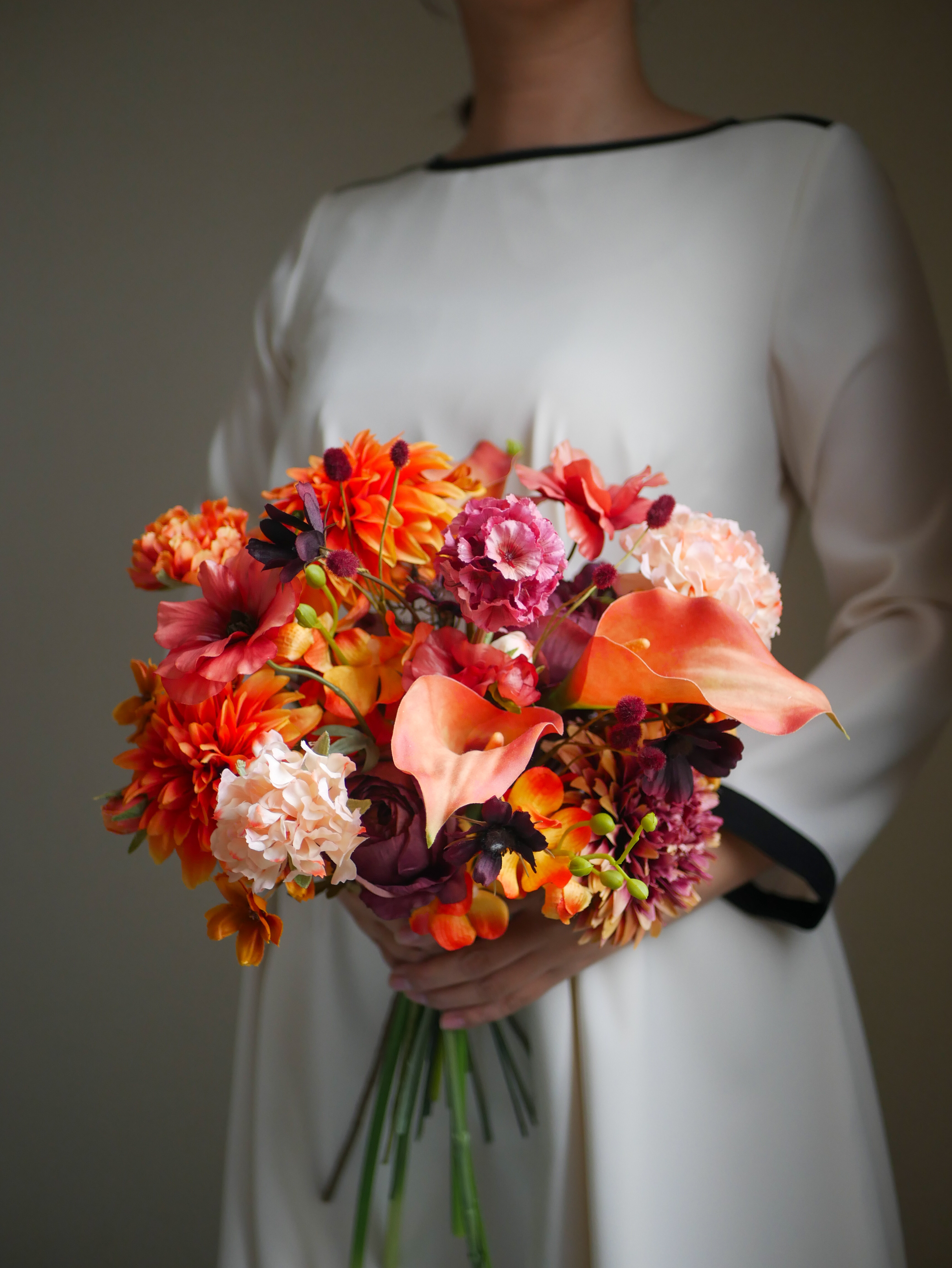 No.2165　ウェディングブーケ　造花ブーケ　前撮り　結婚式　オレンジ
