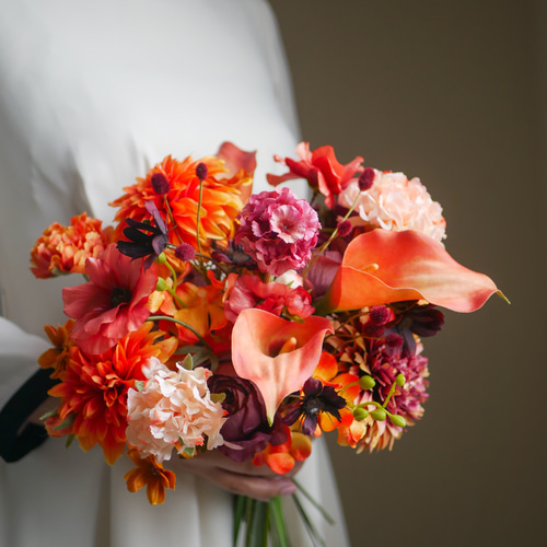 No.2165　ウェディングブーケ　造花ブーケ　前撮り　結婚式　オレンジ No.2165 ウェディングブーケ 造花ブーケ 前撮り 結婚式 オレンジ