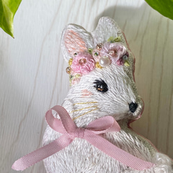 うさぎ ミラー 手鏡 ハンドメイド リボン 手刺繍 刺繍