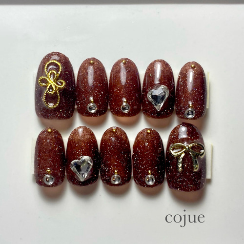 フラッシュネイル ブラウンネイル 茶色 結婚式 成人式 秋ネイル 韓国  