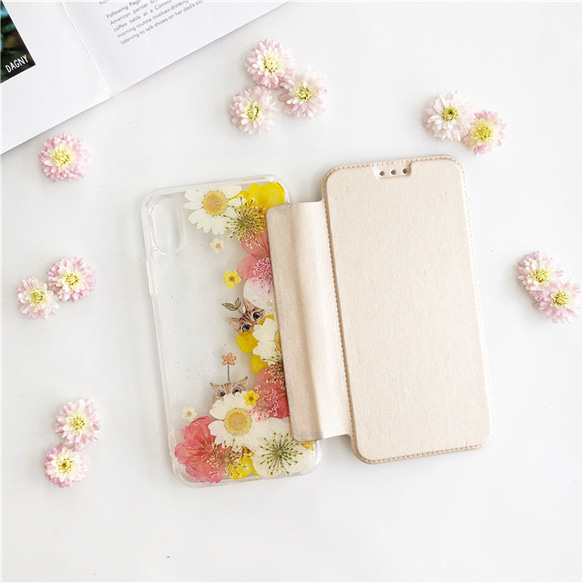 iPhone16Pro/16/16ProMax/GalaxyS25 桜ケース 癒し猫 押し花