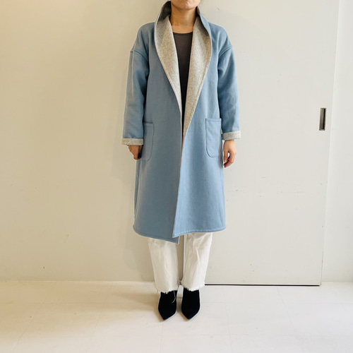 ウールロングコート(水色×グレー) コート Magnolier 通販 18409132