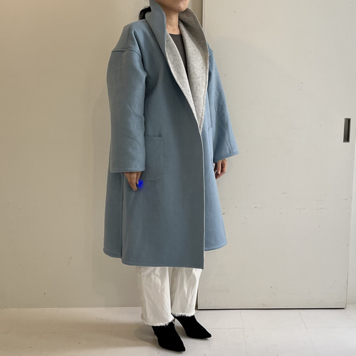 ウールロングコート(水色×グレー) コート Magnolier 通販 18409132