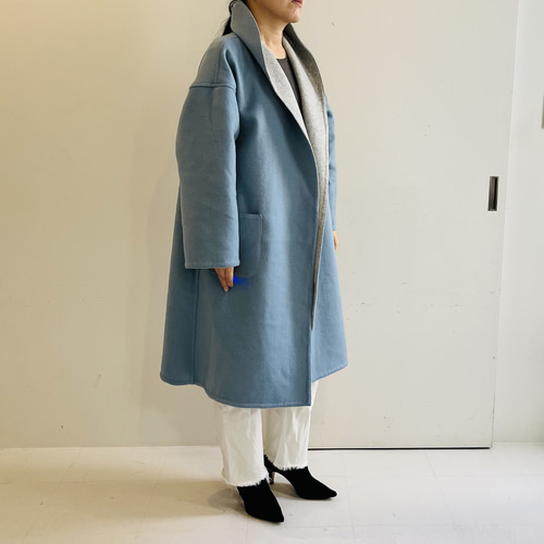 ウールロングコート(水色×グレー) コート Magnolier 通販 18409132