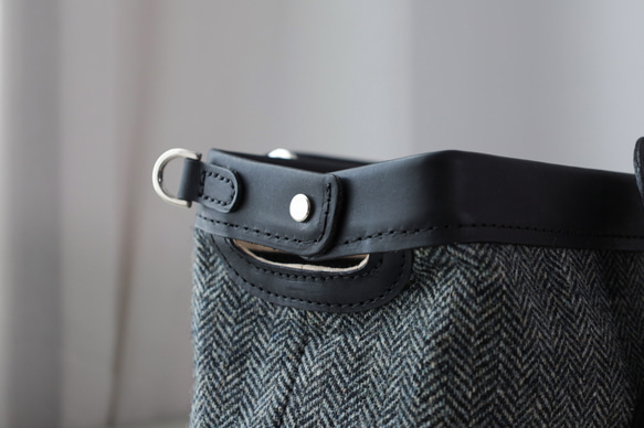 「ウール×革の組み合わせ」大人気！横型がま口バッグ 手作りのレザーショルダーバッグレディース 15枚目の画像