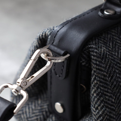 「ウール×革の組み合わせ」大人気！横型がま口バッグ 手作りのレザーショルダーバッグレディース 17枚目の画像