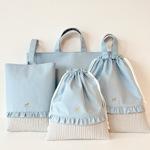 入園入学グッズ女の子❤️木馬シリーズ ブルーグレイ レッスンバッグ