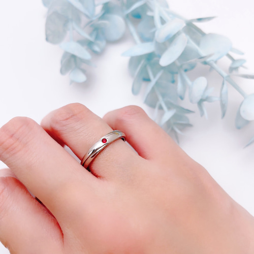ウェーブリング 推しカラーの誕生石を☆ 誕生石 推し活 指輪 刻印 ステンレス 期間限定価格＊シンプルなウェーブリング＊選べる誕生石で推し色