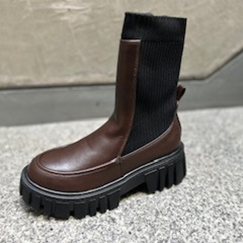 新作ミドル丈リブニットブーツ内側ファスナー付き ブーツ libero 通販