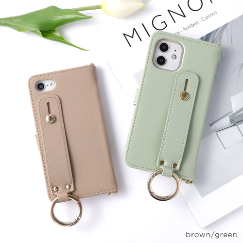 summar 美品  ケースファクトリー スマホケース(IP7/8) くすみカラー ハンドベルト スマホショルダー ストラップ 全機種