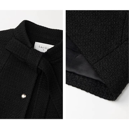 襟にリボン付きショートジャケット 通勤okショートジャケット ブラック