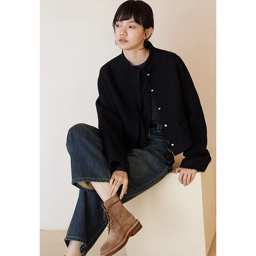 襟にリボン付きショートジャケット 通勤okショートジャケット ブラック