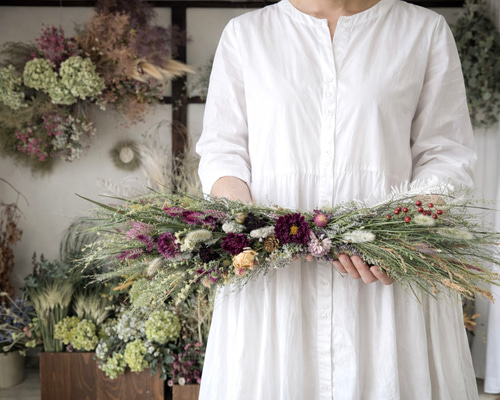 北海道鶴居村産】野花とハーブの横型スワッグ ドライフラワー スワッグ