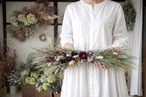 北海道鶴居村産】野花とハーブの横型スワッグ ドライフラワー スワッグ
