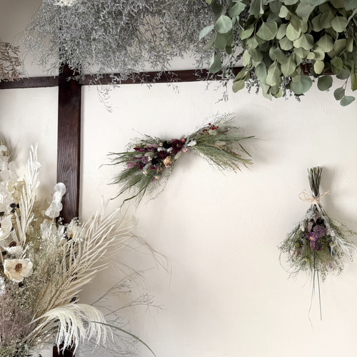 北海道鶴居村産】野花とハーブの横型スワッグ ドライフラワー スワッグ