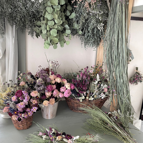 北海道鶴居村産】野花とハーブの横型スワッグ ドライフラワー スワッグ