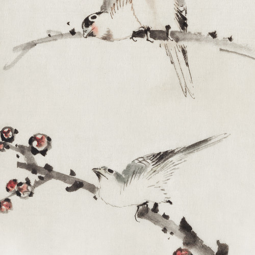 梅の花鳥図日本画アートポスター☆冬お正月和柄癒し和室☆ハガキ2L判