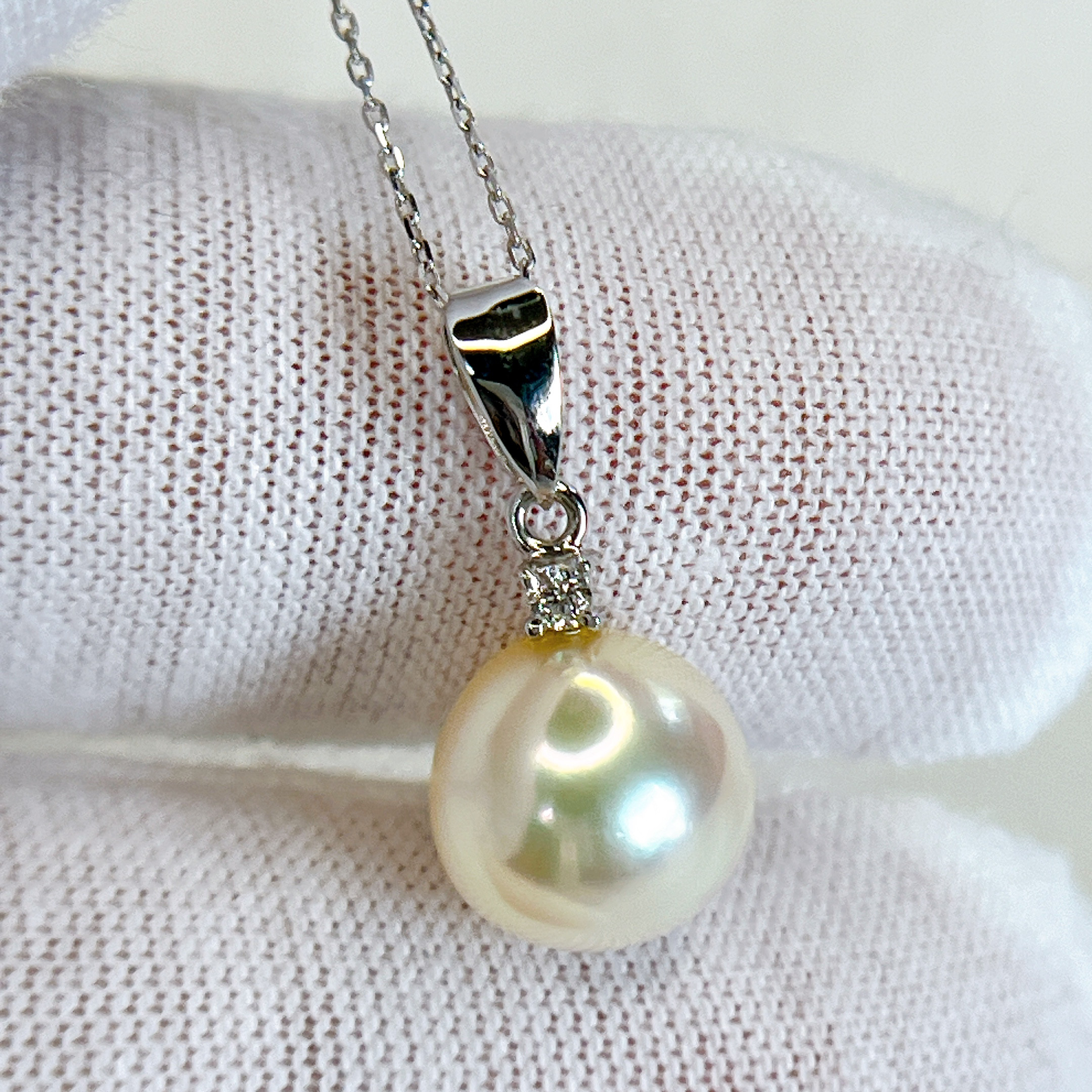 18KWG アコヤ真珠9.5mm ダイヤモンド0.03ct ネックレス ネックレス  