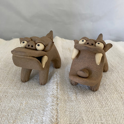 大丈夫シーサー(小・茶)NO.2 縁起物 置物 手作り 陶器小さい シーサー