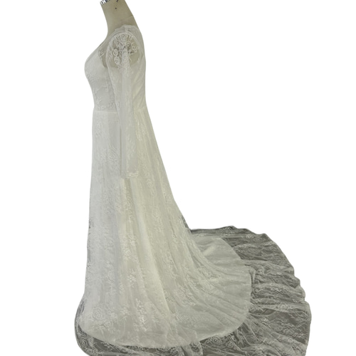 ウエディングドレス 花嫁 アイボリー レース エレガント 披露宴 ドレス  