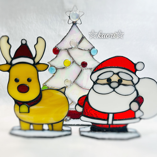 ステンドグラス 【ホワイトクリスマスツリー スタンドタイプ